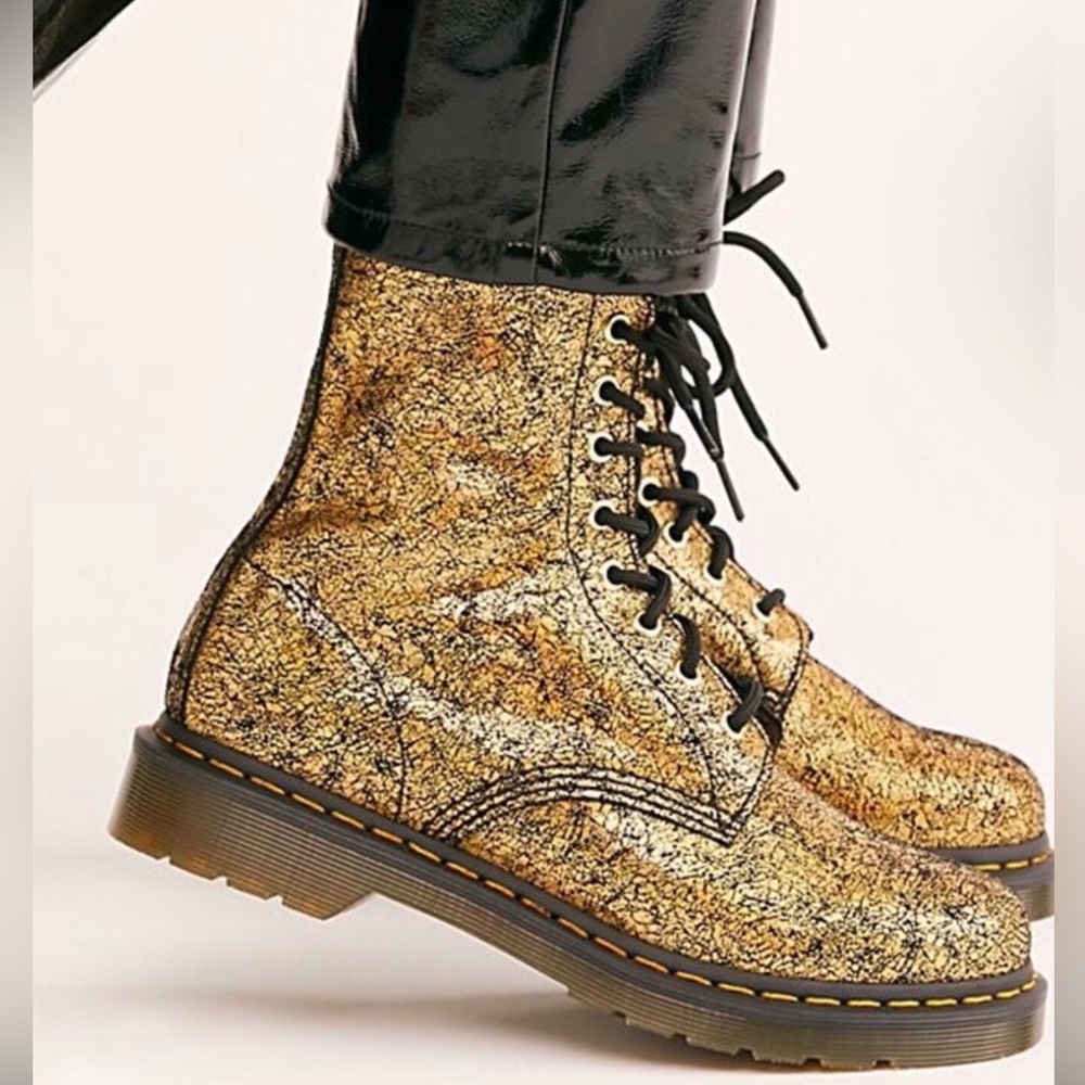 🔴SOLD Dr. Martens 1460 Pascal Gold Iridescent Crackle Metallic Leather Boots, - Picture 1 of 13